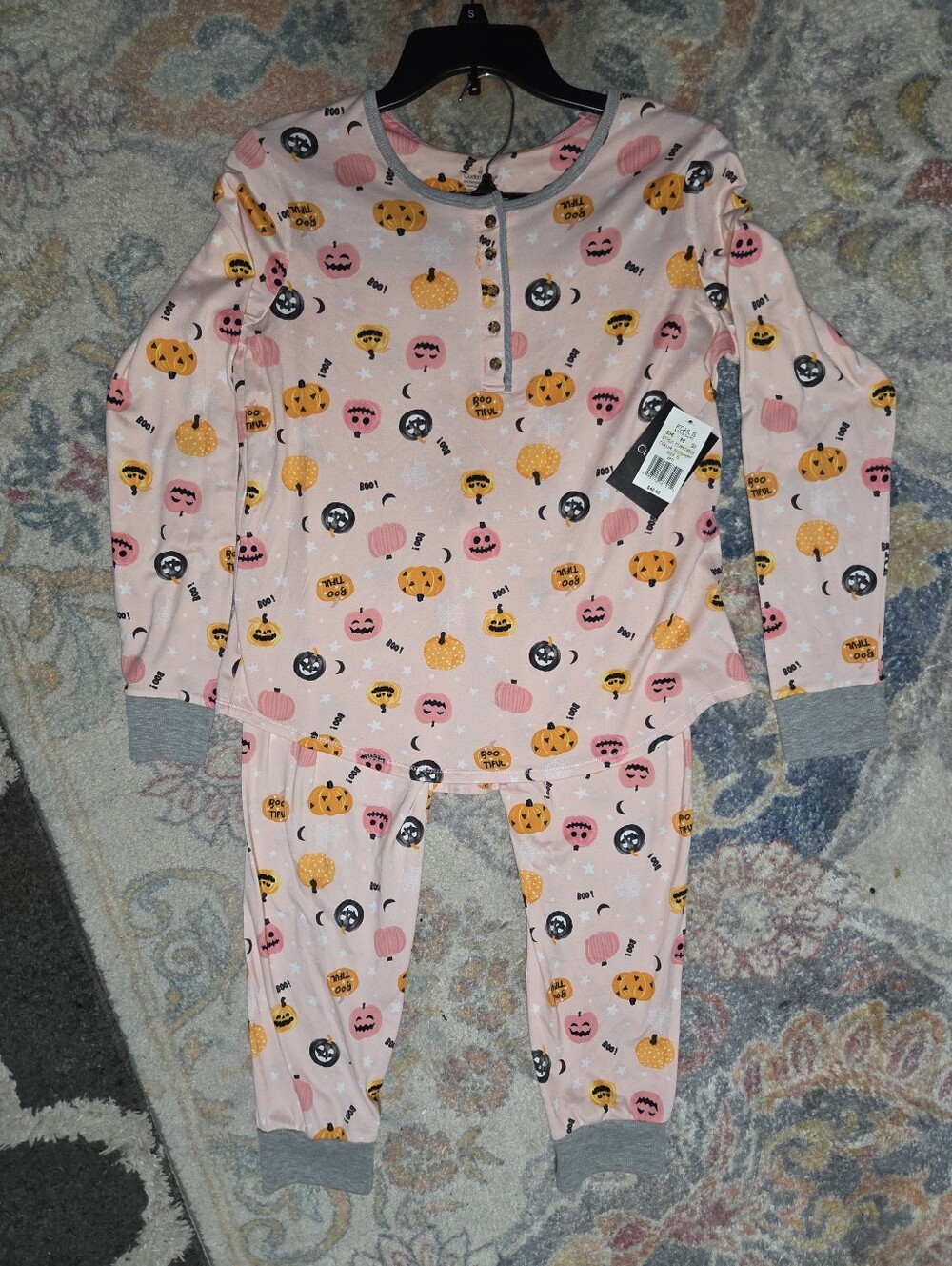 Cuddl Duds Girls Pink Pumpkin Print Two-Piece Pajama Set